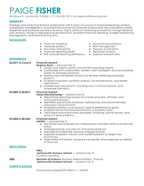 Financial Analyst Resume Sample Best Financial Analyst Resume Example Livecareer