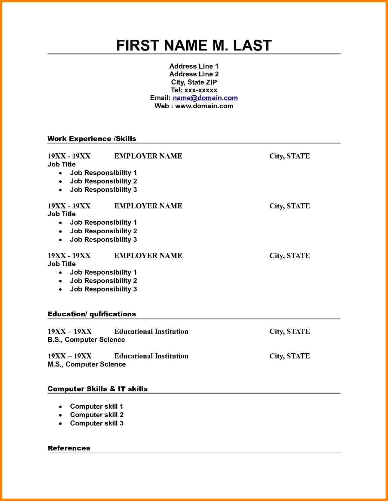 Free Blank Resume Templates Download 8 Blank Basic Resume Templates Professional Resume List