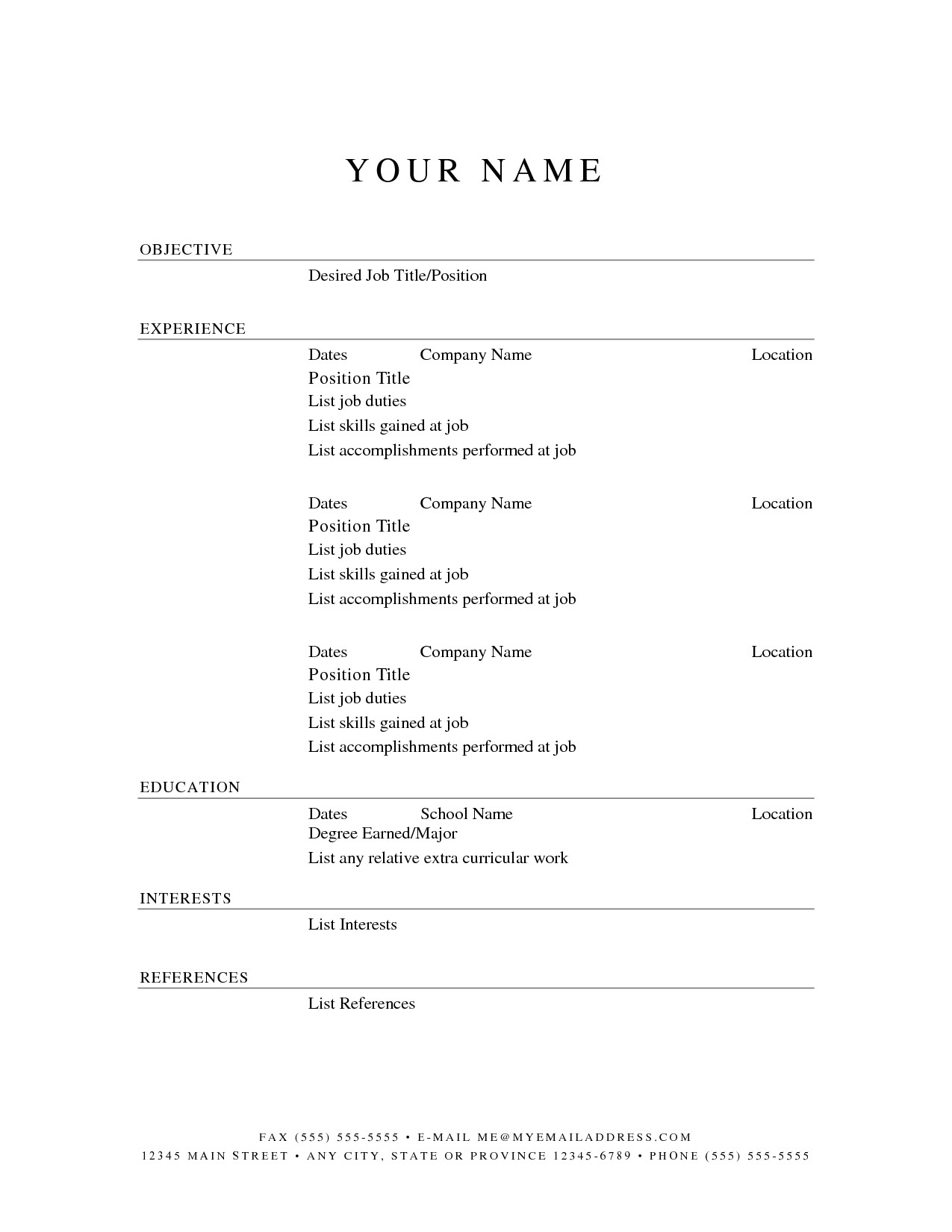 Free Printable Basic Resume Templates Printable Resume Templates Free Printable Resume