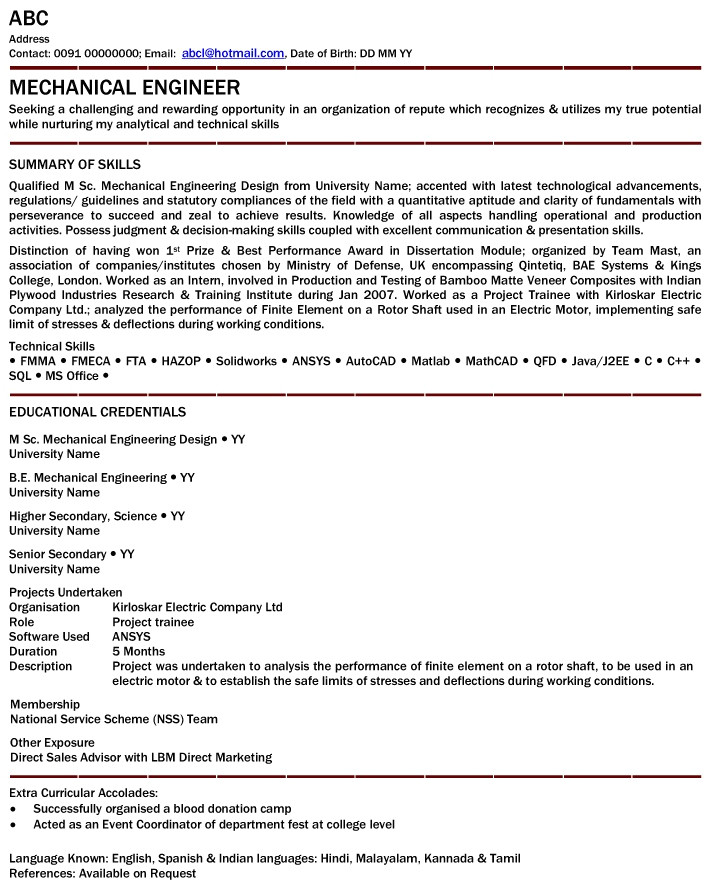 personal statement for mechanical engineering cv