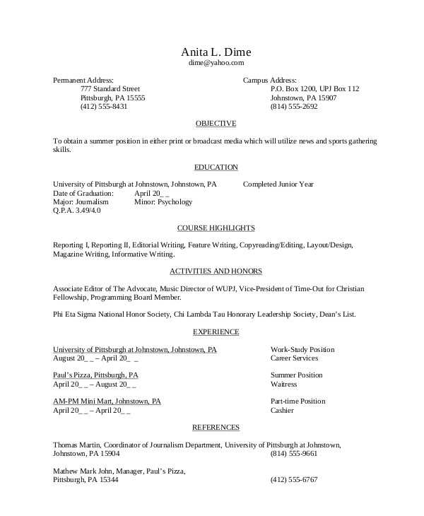 Good Objectives for Student Resumes Sample High School Student Resume 8 Examples In Word Pdf