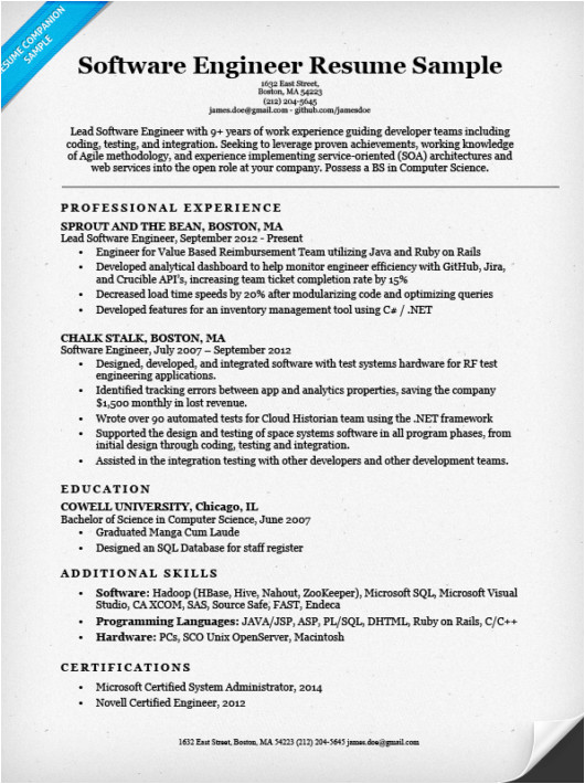 Good software Engineer Resume software Engineer Resume Sample Writing Tips Resume