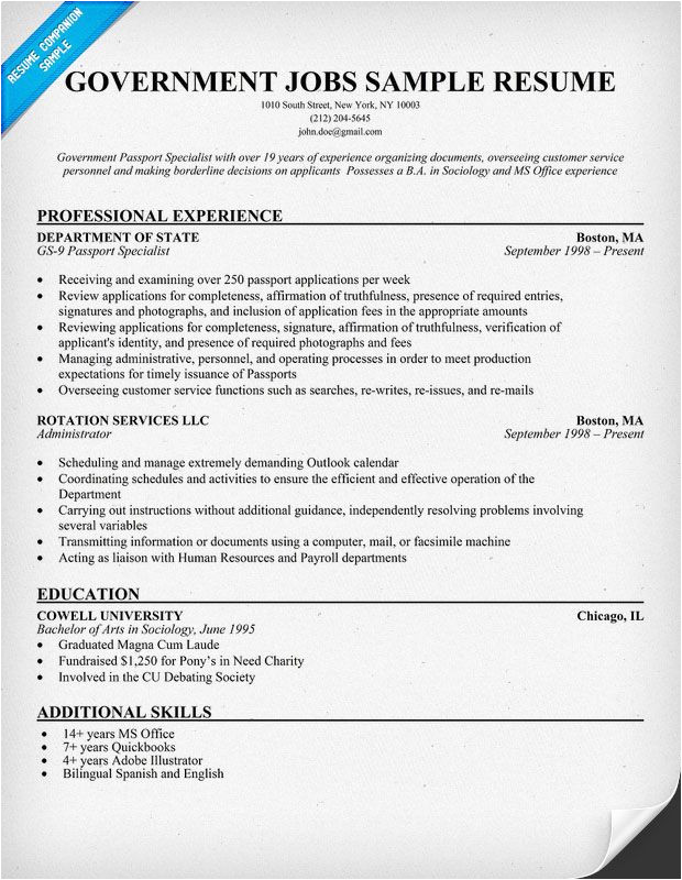 Government Job Resume format Government Jobs Resume Example Resumecompanion Com