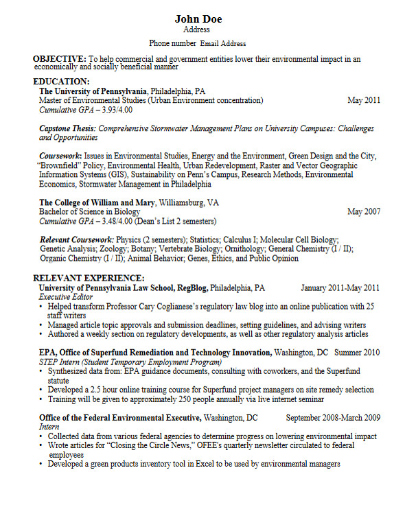 Graduate Student Resume Career Services Sample Resumes for Graduate Students and