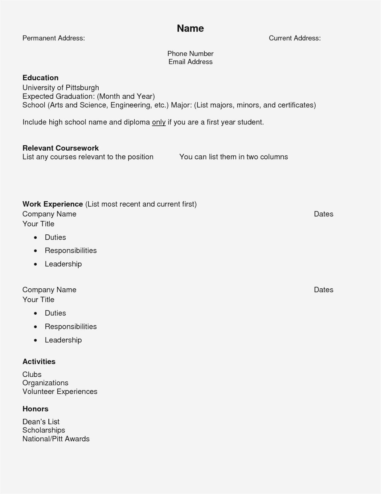 resume blank templates for high school students