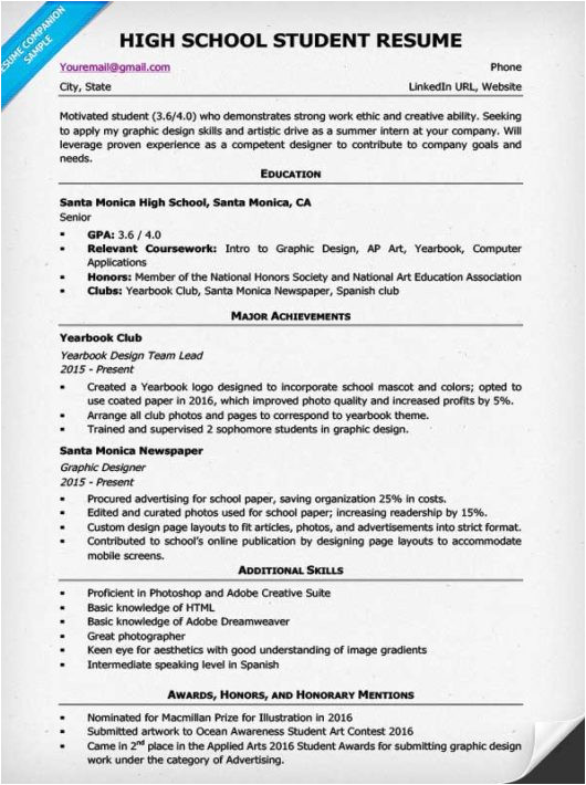 High School Student Resume Examples High School Resume Template Writing Tips Resume Companion