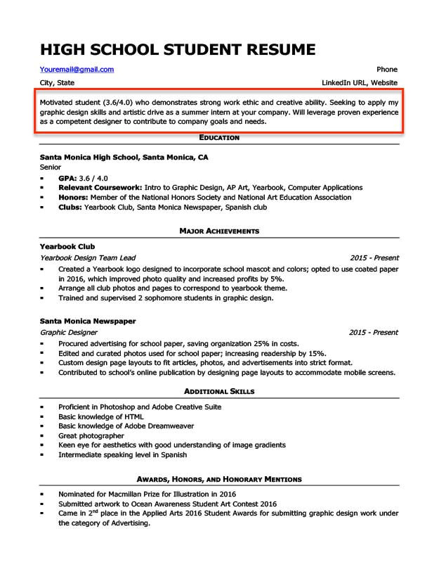 High School Student Resume Objective Resume Objective Examples for Students and Professionals Rc