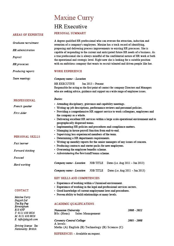 Hr Executive Resume In Word format Hr Executive Resume Human Resources Sample Example
