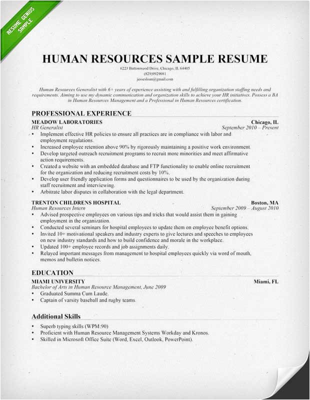 Hr Resume Sample Human Resources Hr Resume Sample Writing Tips