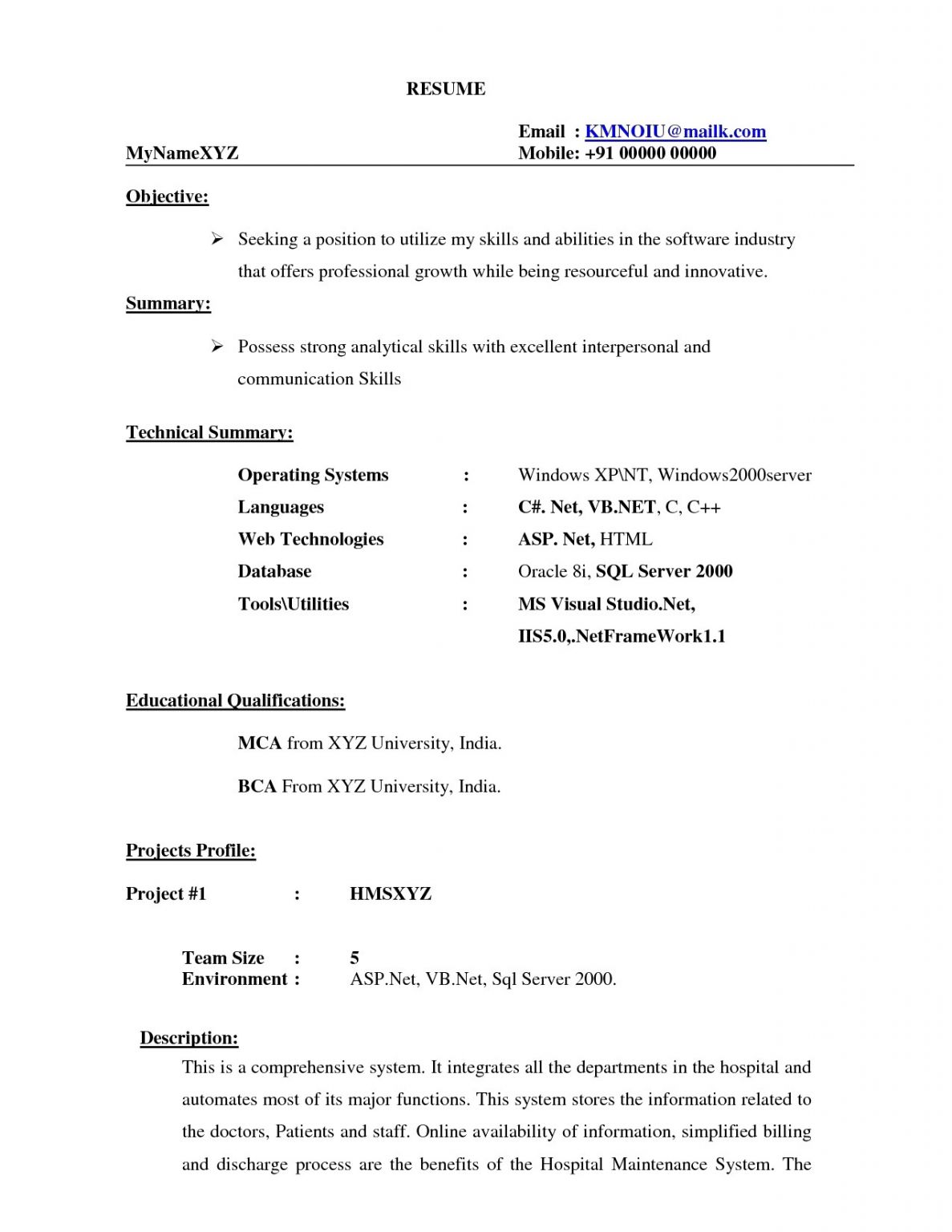 Indian Simple Resume format Doc Resume Samples for Freshers In India ...