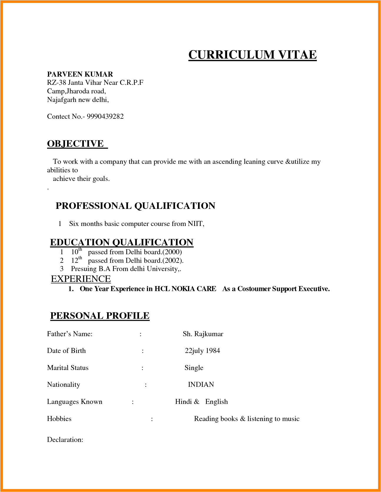 Indian Simple Resume format Pdf | williamson-ga.us