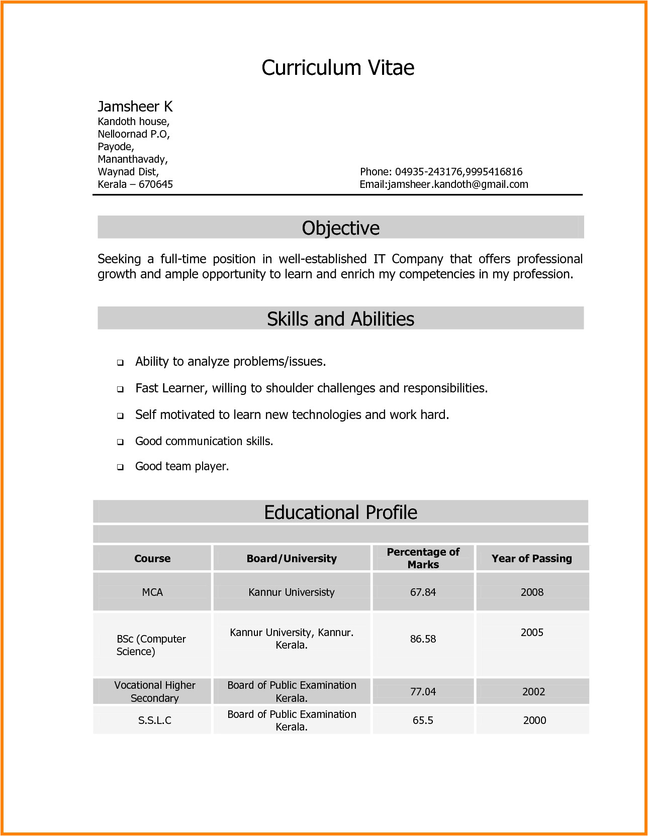 Infosys Fresher Resume format Infosys Resume format Resume format Example