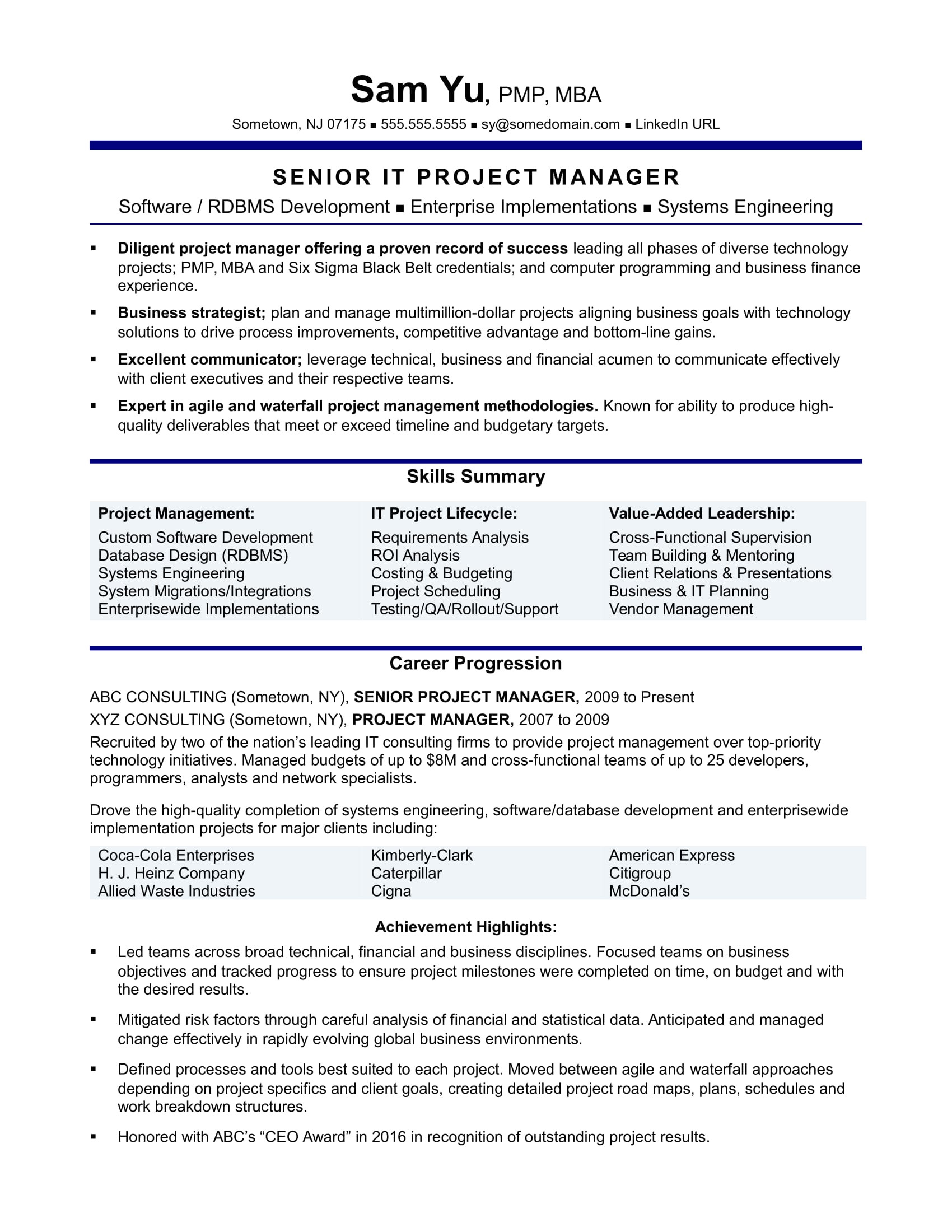 It Project Manager Resume Sample Experienced It Project Manager Resume Sample Monster Com