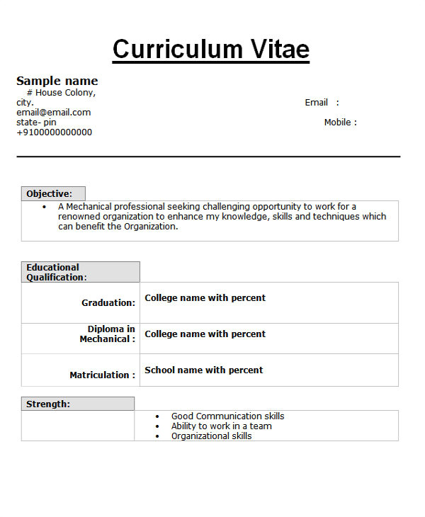 Job Fresher Resume format 10 Fresher Resume Templates Download Pdf