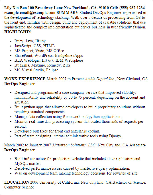 Junior Devops Engineer Resume Professional Devops Engineer Templates to Showcase Your
