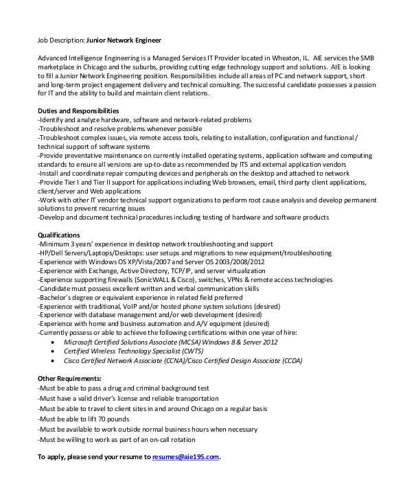 Junior Network Engineer Resume | williamson-ga.us