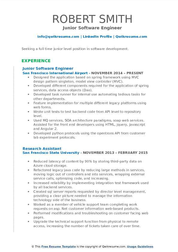 Junior software Engineer Resume Junior software Engineer Resume Samples Qwikresume