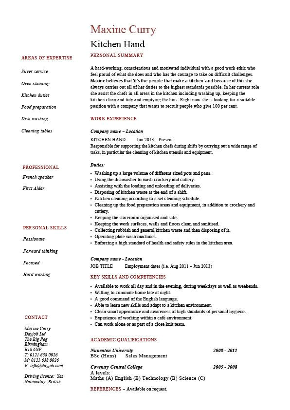 Kitchen Hand Resume Sample Kitchen Hand Resume Cooking Sample Template Example