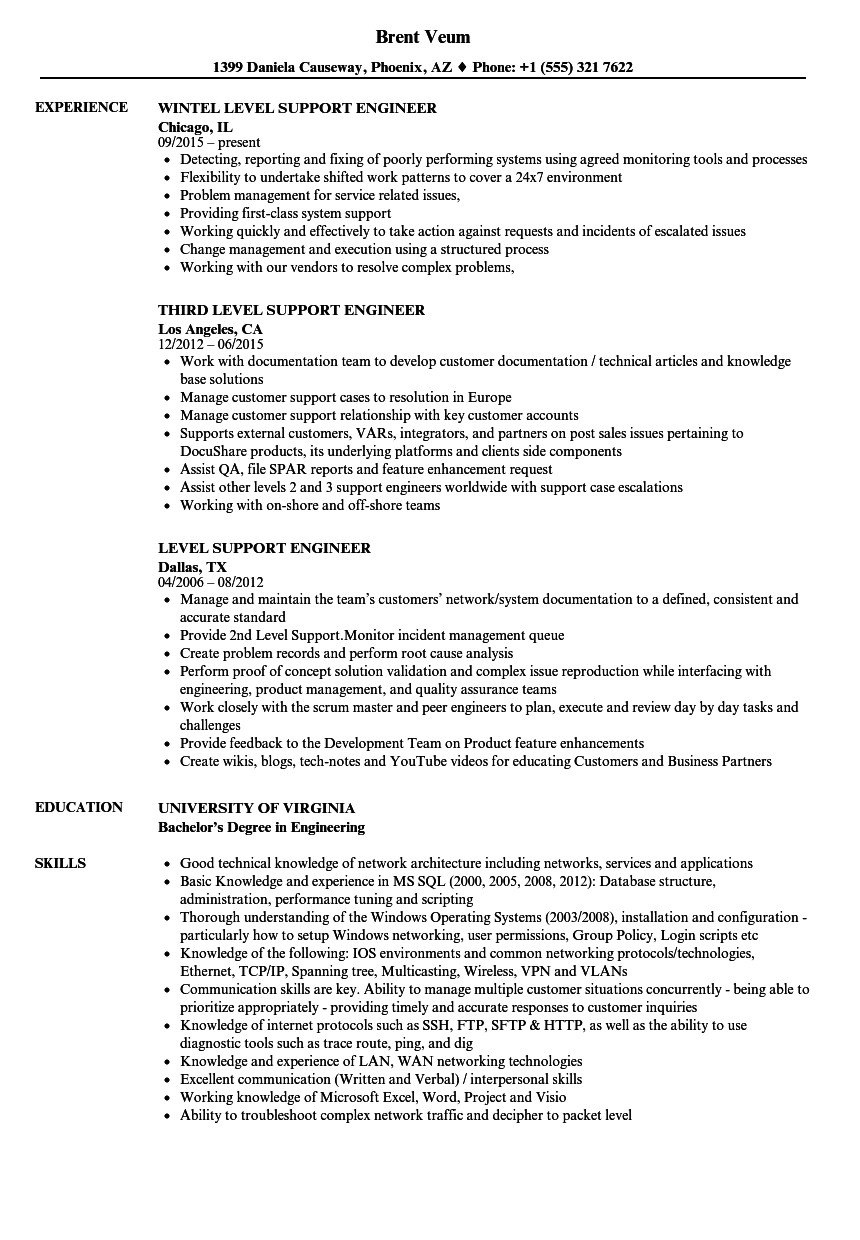 desktop support engineer l2 resume