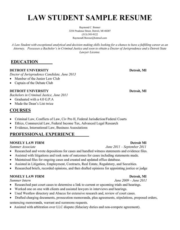 Law Student Resume Law Student Resume Sample Resumecompanion Com Student