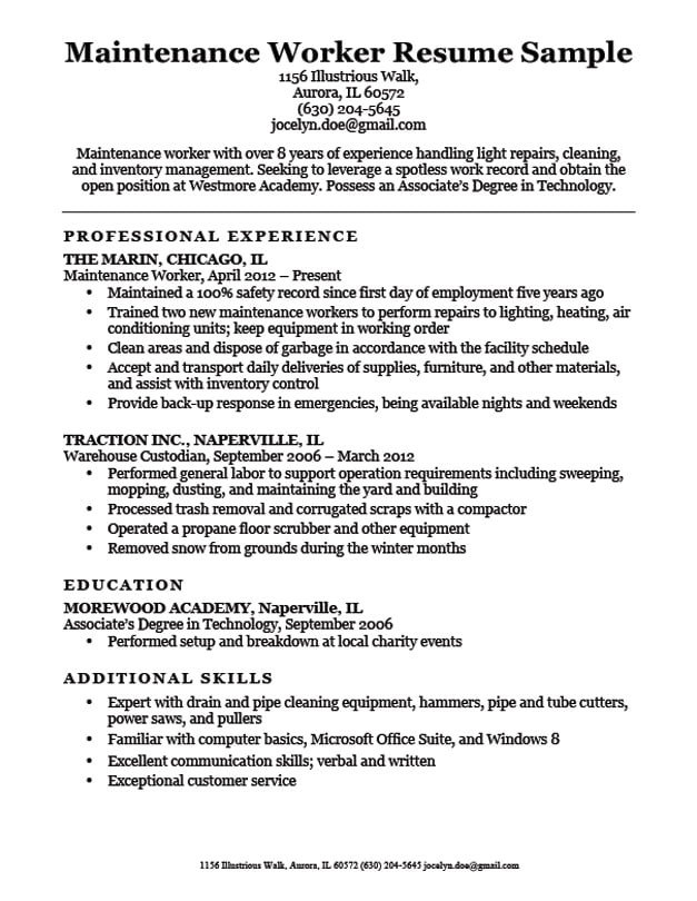 Maintenance Resume Sample Maintenance Worker Resume Sample Resume Companion