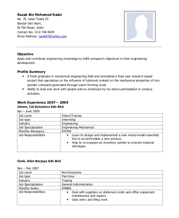 Mechanical Engineer Graduate Resume 10 Mechanical Engineering Resume Templates Pdf Doc