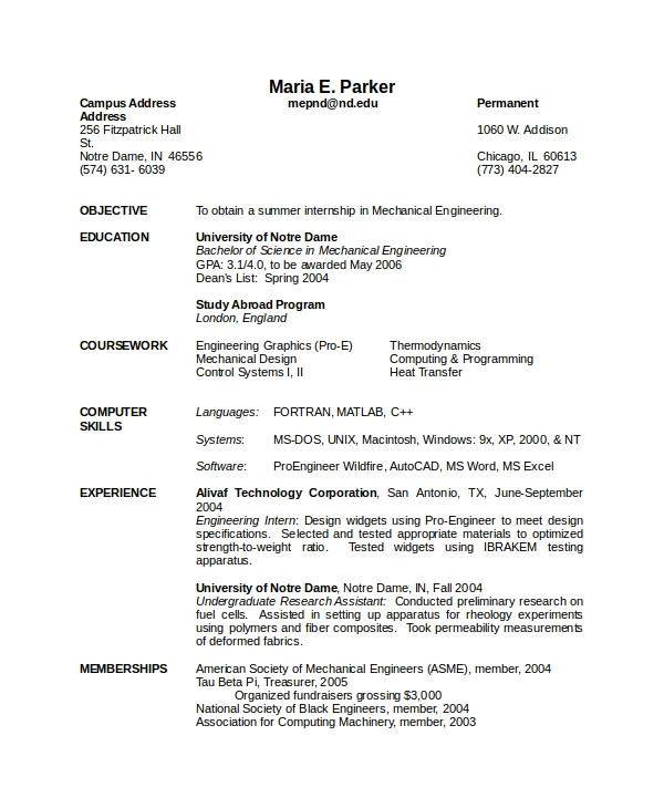 Mechanical Engineer Resume Sample Doc 10 Mechanical Engineering Resume Templates Pdf Doc