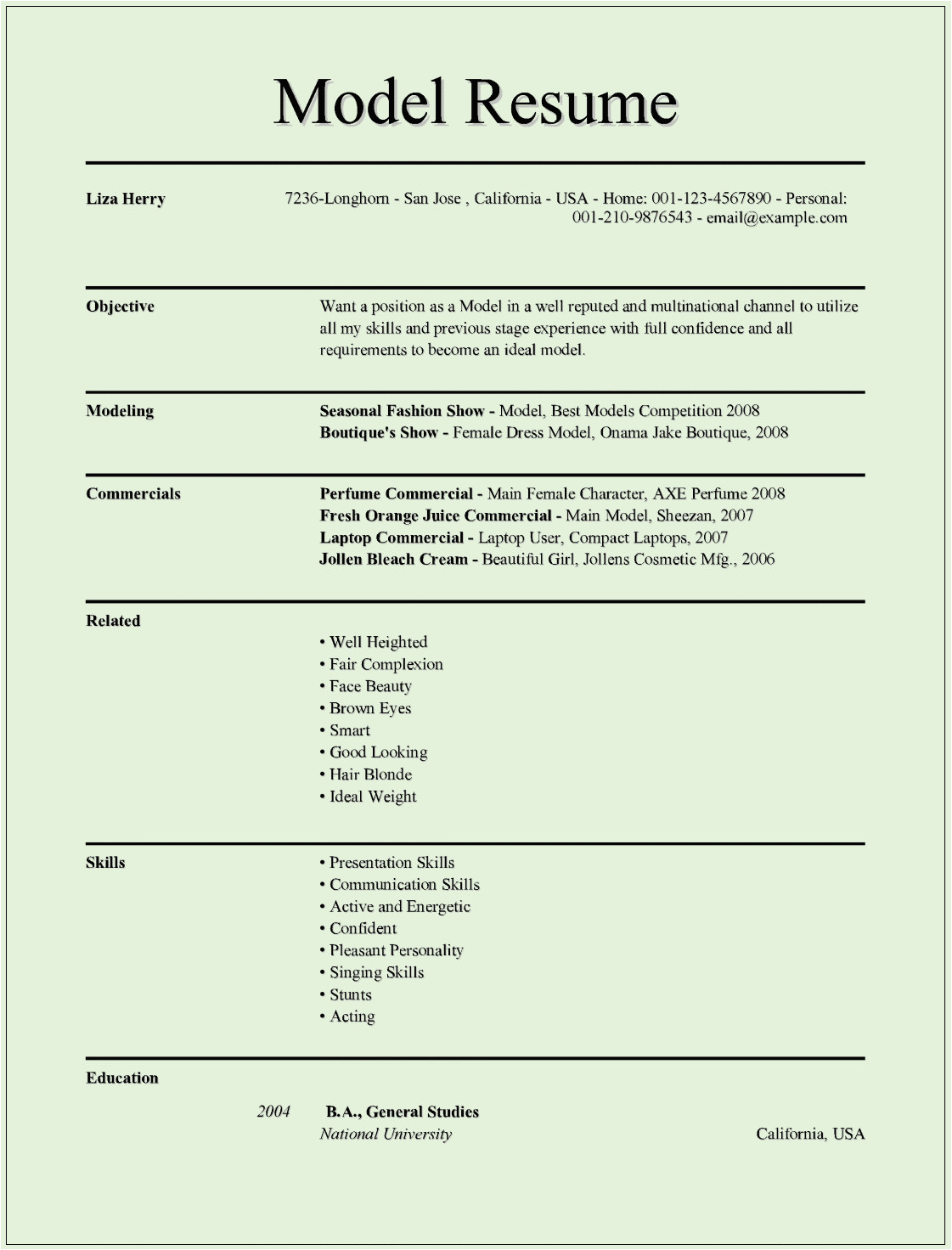 Model Basic Resume Model Resume Templates for Ms Word Free Example format