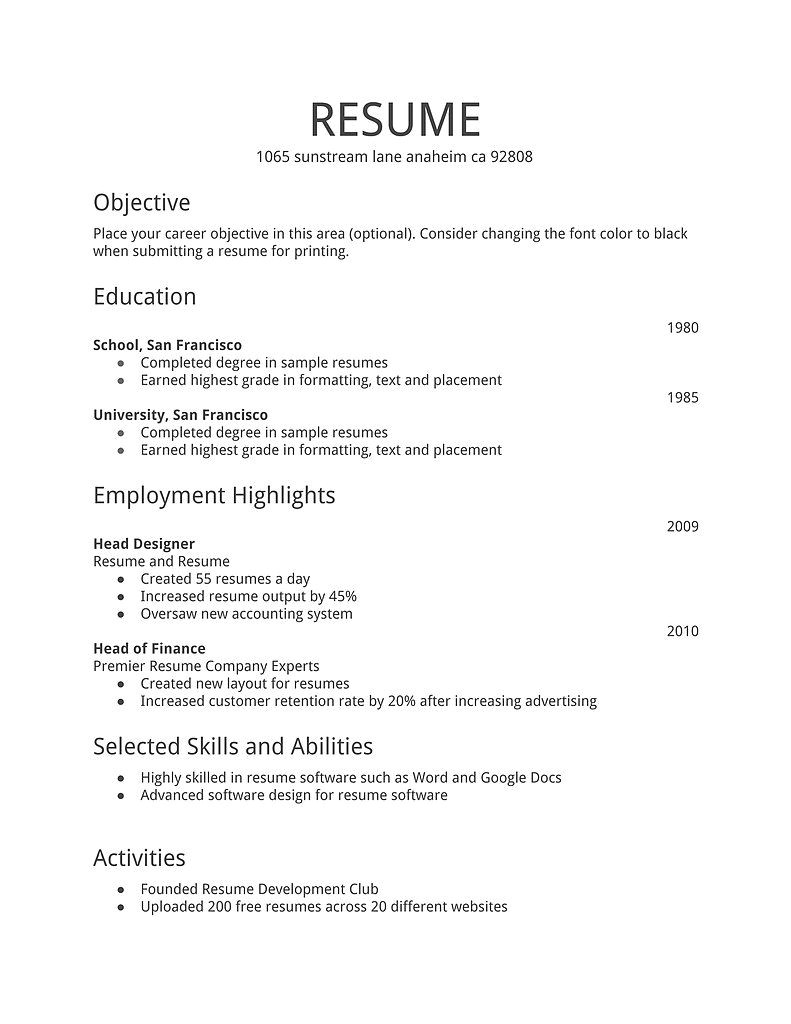 Most Simple Resume format Simple Resume Template Download Free Resume Templates D