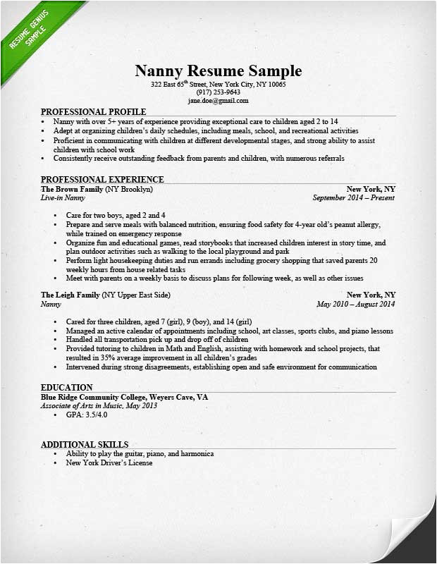 Nanny Resume Sample Nanny Resume Sample Writing Guide Resume Genius