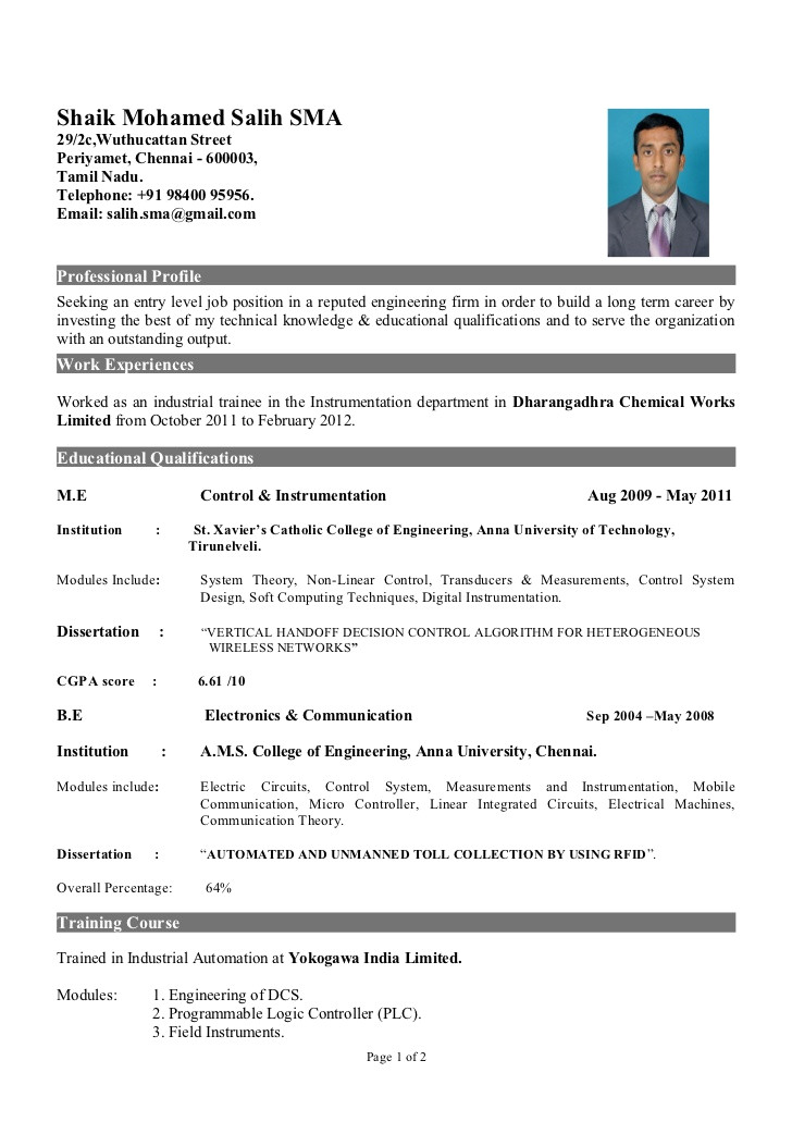 resume format for ndt level 2 fresher