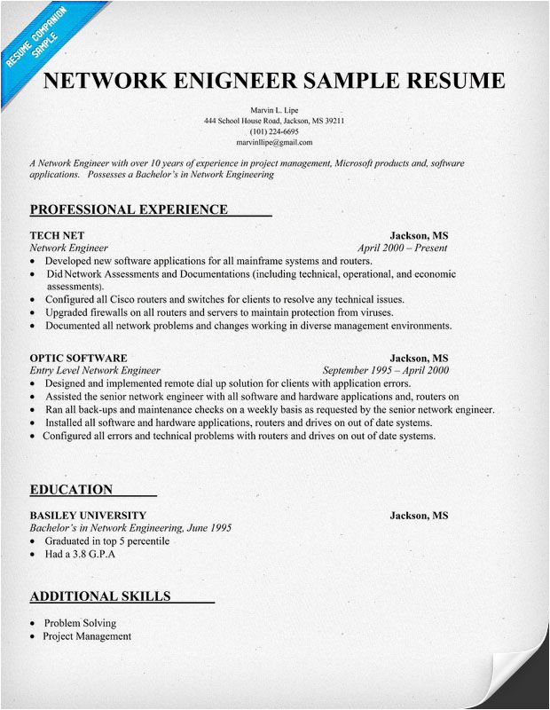Network Engineer Basic Resume Network Engineer Resume Sample Resumecompanion Com
