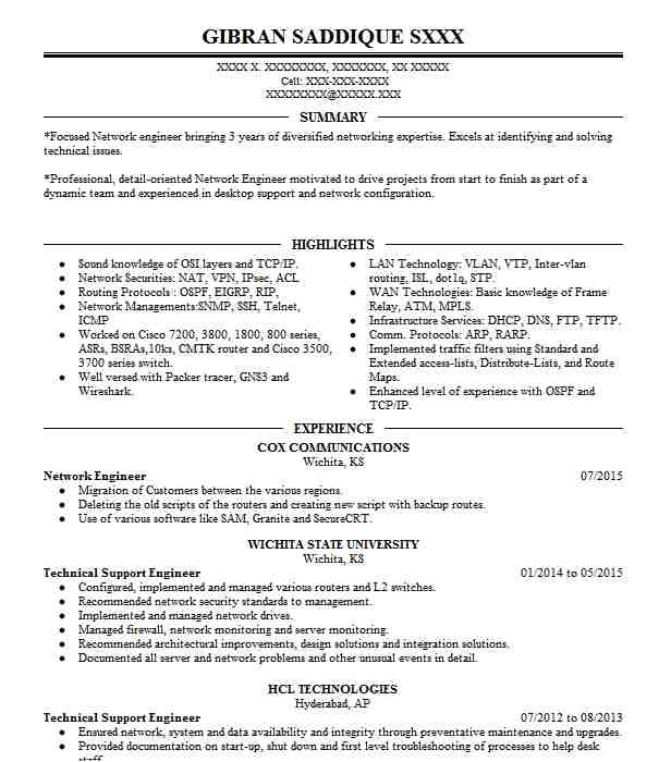 Network Engineer Resume In Canada Network Engineer Resume Sample Technical Resumes