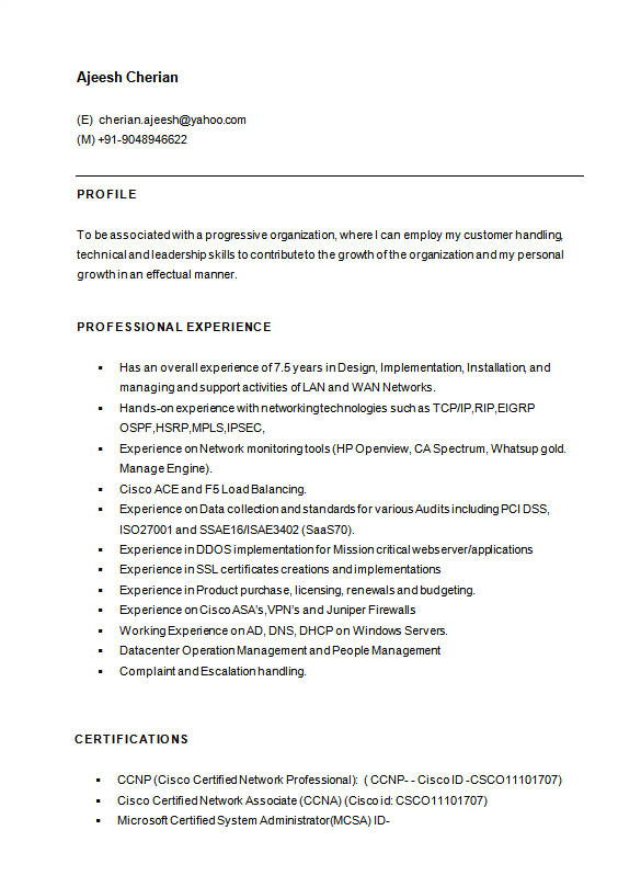 Network Engineer Resume Keywords 6 Network Engineer Resume Templates Psd Doc Pdf