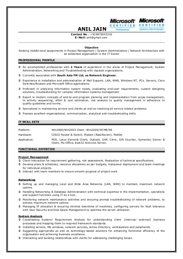 Network Engineer Resume Objective Sample Network Engineer Resume