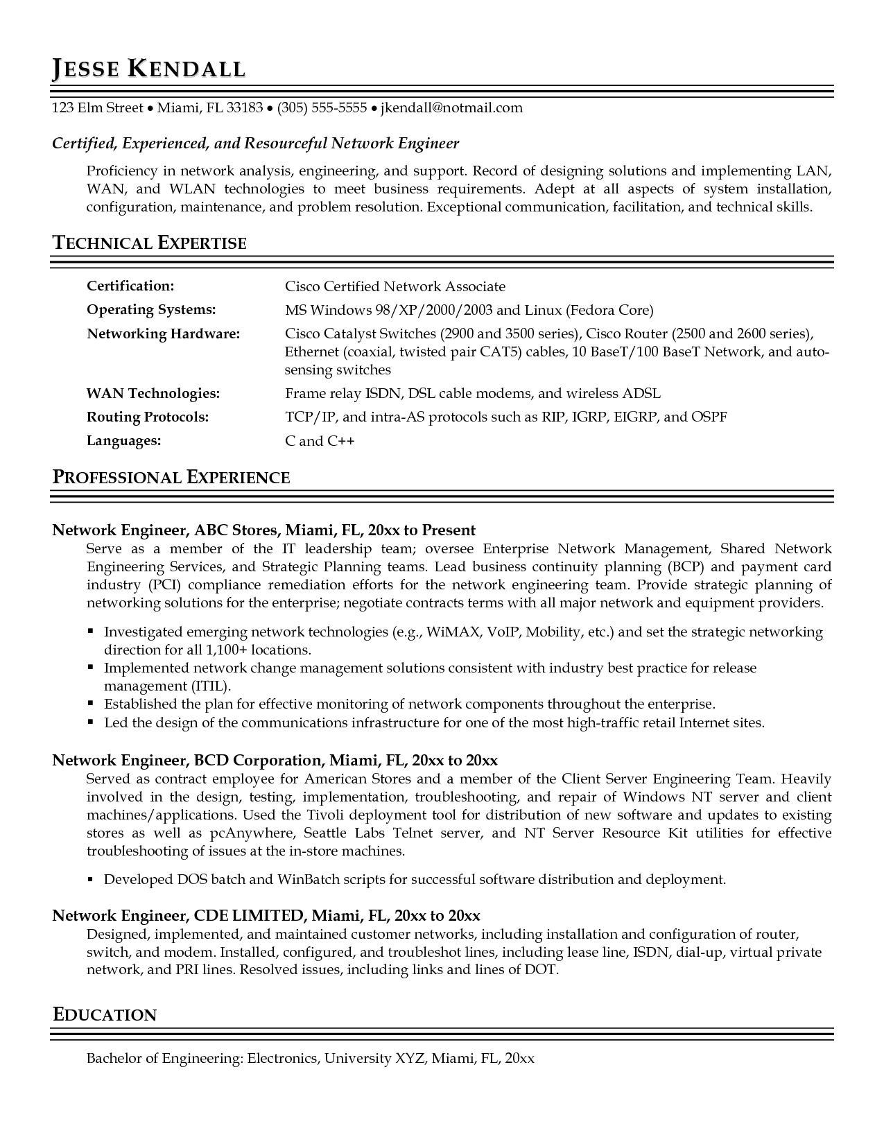 Network Engineer Resume Sample Pdf Hardware Resume format Resume format ...