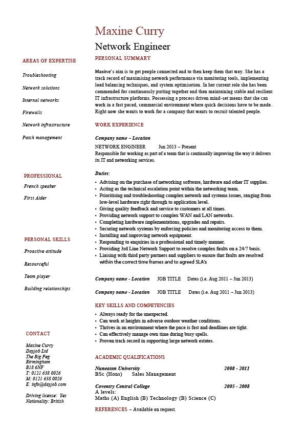 Network Support Engineer Resume Network Engineer Resume It Example Sample Technology