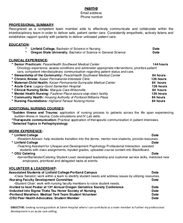 Nursing Student Resume Summary Of Qualifications Nursing Student Resume ...