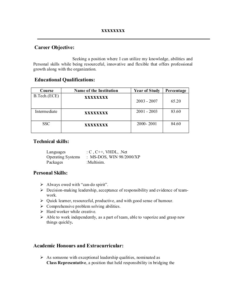 resume format for freshers images