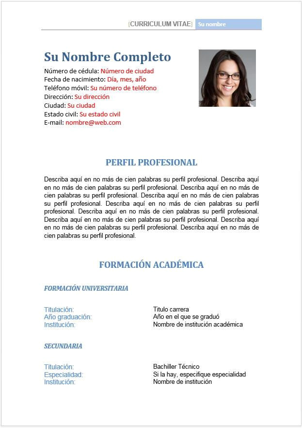 Perfil Profesional Resumen formato Hoja De Vida Perfil Profesional Y Datos July