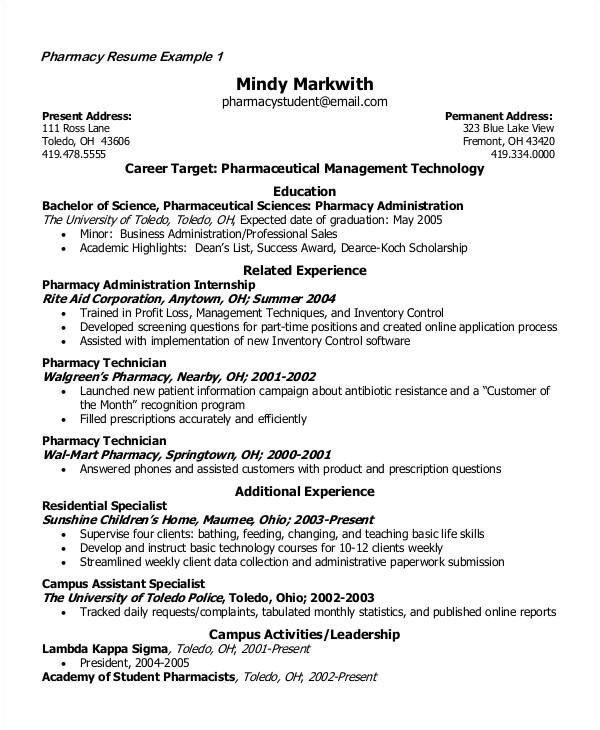 Pharmacy Student Resume Student Resume Example 7 Samples In Word Pdf