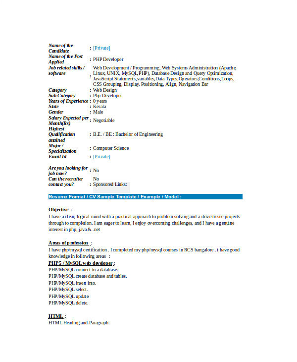 Php Fresher Resume format 21 Fresher Resume Templates Pdf Doc Free Premium