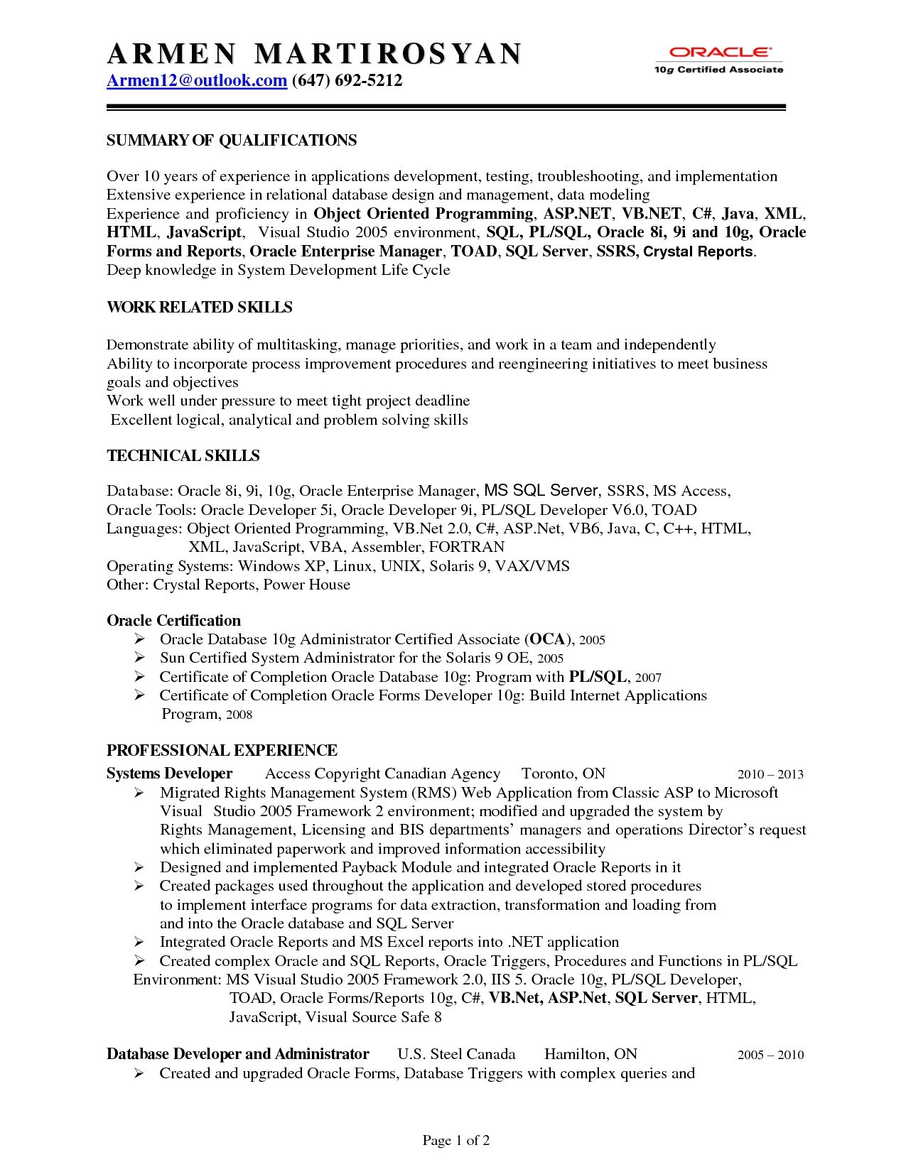 Pl Sql Fresher Resume format Sql Developer Resume Sample Resume Sample format