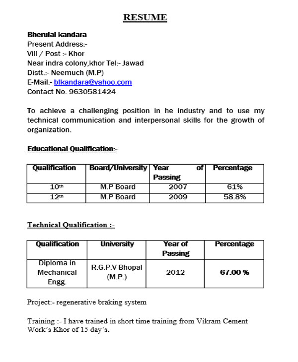 Polytechnic Fresher Resume Format Williamson ga us