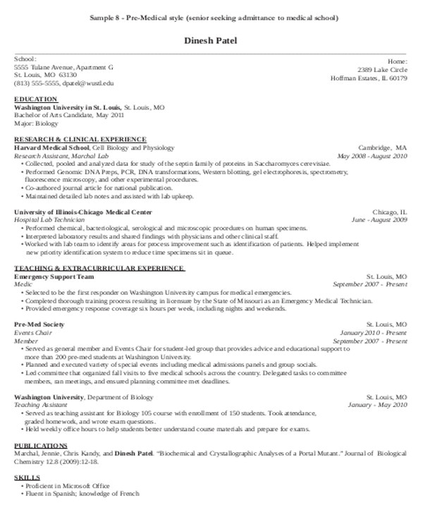 Pre Med Student Resume Medical Student Cv Sample 7 Examples In Word Pdf