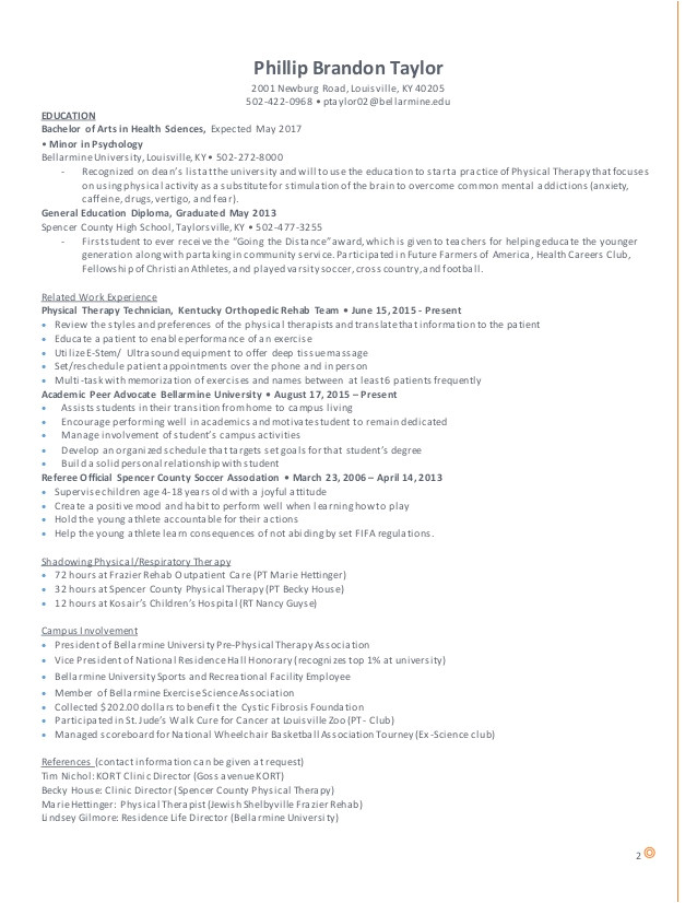 Pre Physical therapy Student Resume 6 7 Physical therapy Resume Resumename Com
