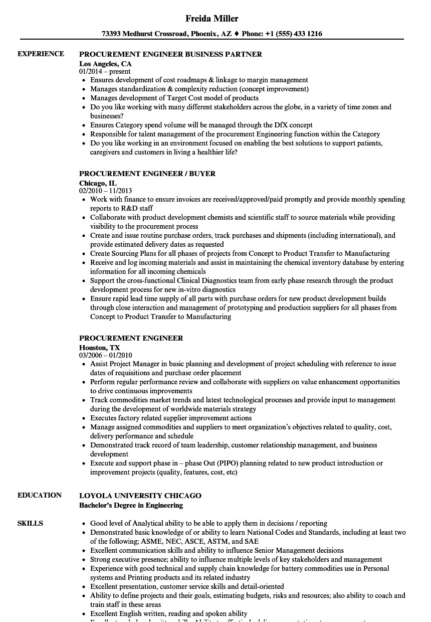 procurement engineer resume sample