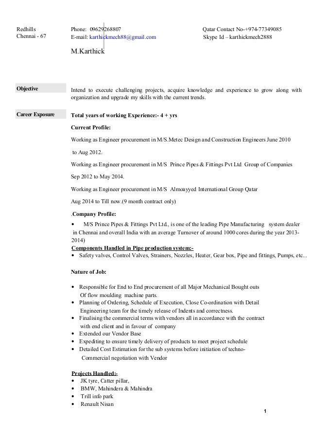 resume as procurement engineer