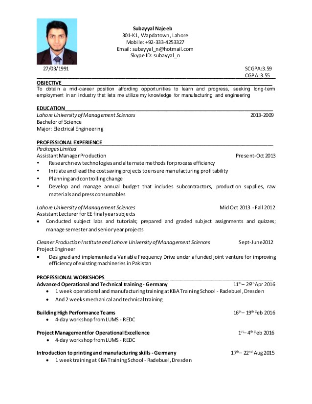 Production Engineer Resume Doc Subayyal Najeeb Manufacturing Engineer Resume 39