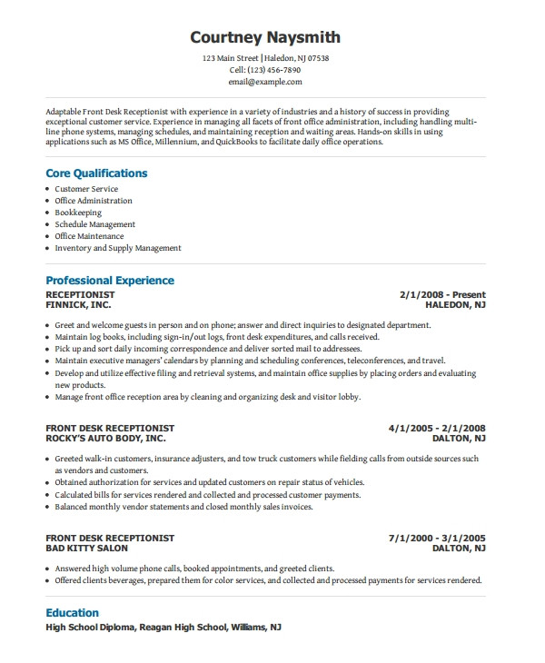 Receptionist Resume Word format Receptionist Resume Template 8 Free Word Pdf Document